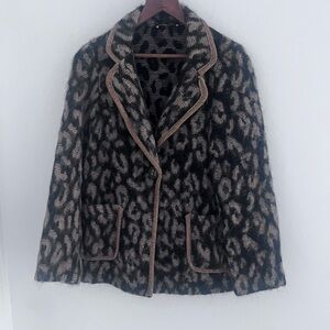 Womens Leopard Print Blazer Jacket medium blend of wool and alpaca